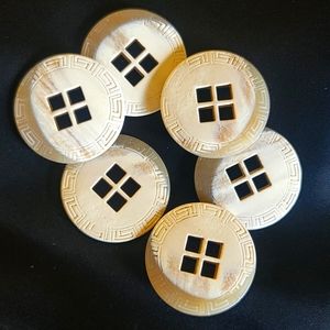Beautiful New 2-Tone Beige 1.5" Buttons Sewing Crafts Greek Key Motif Bone Look